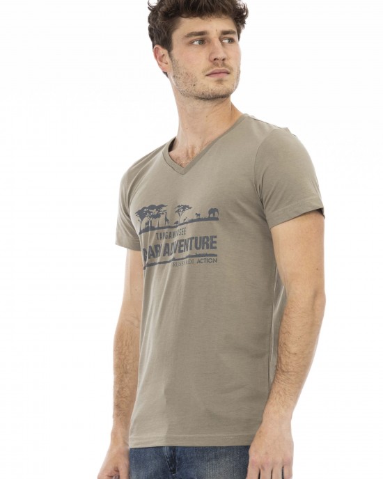 Short Sleeve T-shirt With V-neck. Front Print.