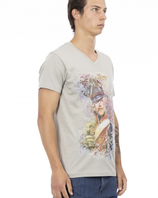 Short Sleeve T-shirt With V-neck. Front Print.