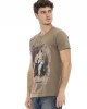 Short Sleeve T-shirt With V-neck. Front Print.