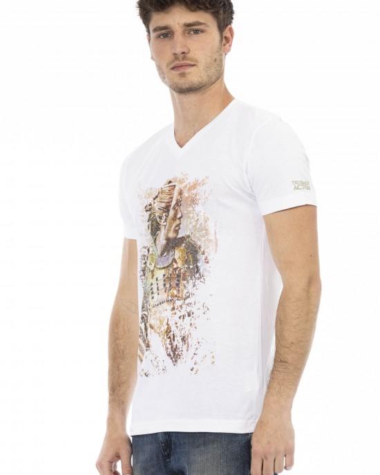 Short Sleeve T-shirt With V-neck. Front Print.