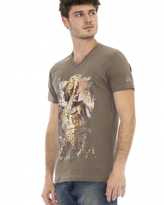 Short Sleeve T-shirt With V-neck. Front Print.