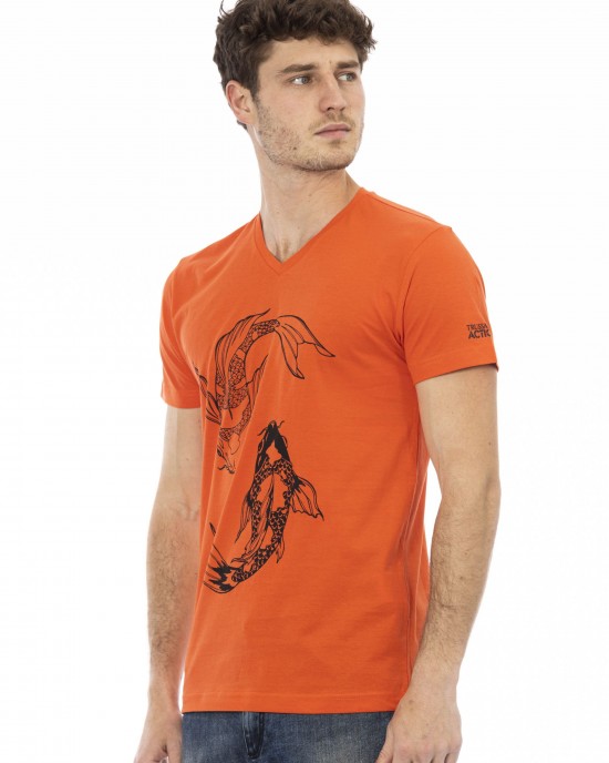 Short Sleeve T-shirt With V-neck. Front Print.