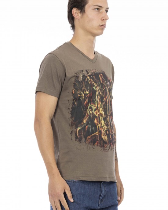 Short Sleeve T-shirt With V-neck. Front Print.