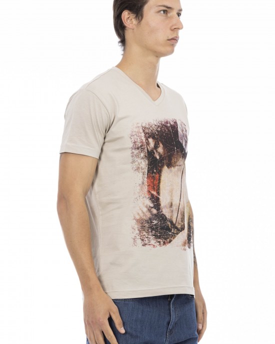 Short Sleeve T-shirt With V-neck. Front Print.