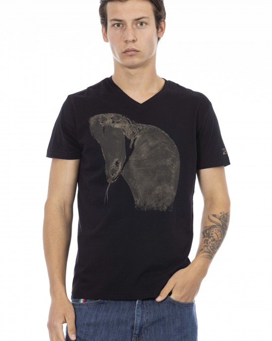 Short Sleeve T-shirt With V-neck. Front Print.