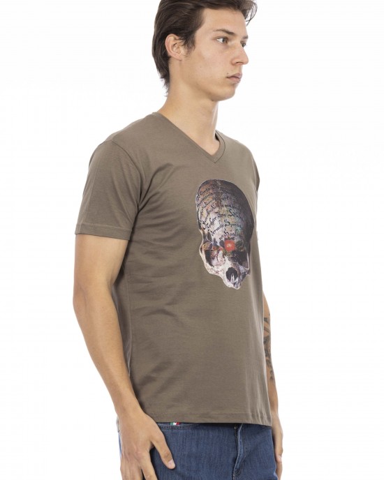 Short Sleeve T-shirt With V-neck. Front Print.