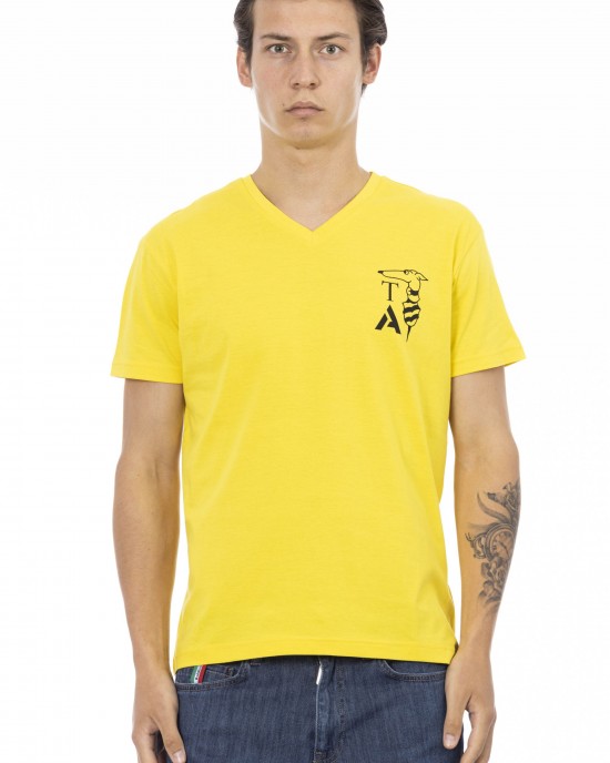 Short Sleeve T-shirt With V-neck. Print On The Chest.