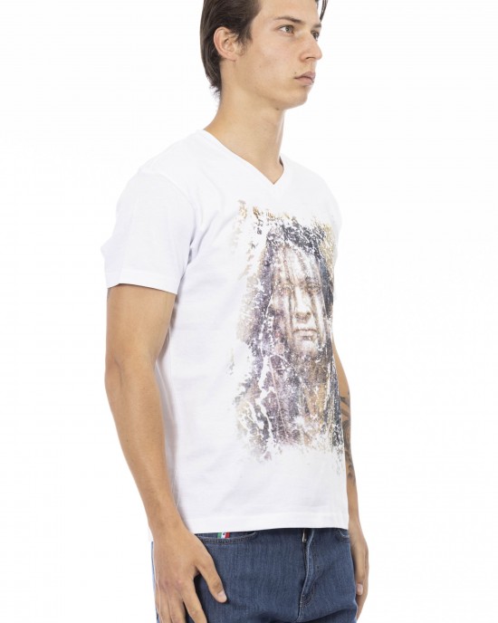 Short Sleeve T-shirt With V-neck. Front Print.