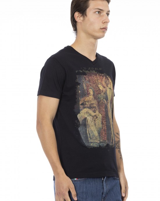 Short Sleeve T-shirt With V-neck. Front Print.