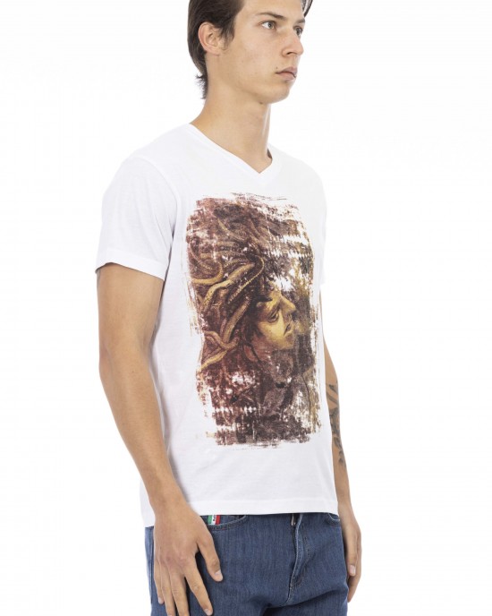 Short Sleeve T-shirt With V-neck. Front Print.