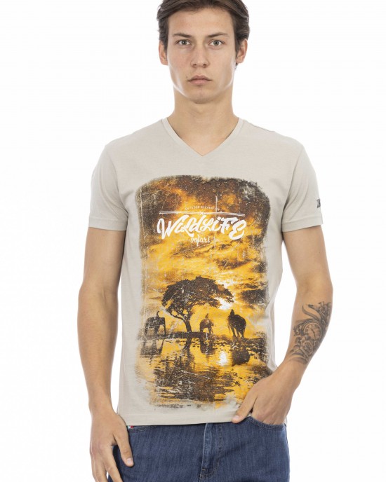 Short Sleeve T-shirt With V-neck. Front Print.