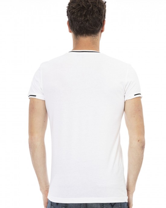 Short Sleeve T-shirt With V-neck. Print On The Chest.