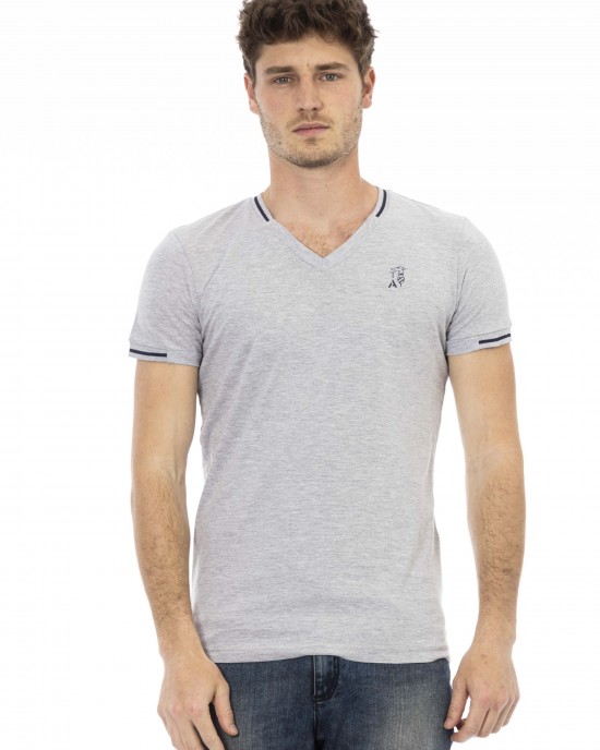 Short Sleeve T-shirt With V-neck. Print On The Chest.