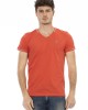 Short Sleeve T-shirt With V-neck. Print On The Chest.