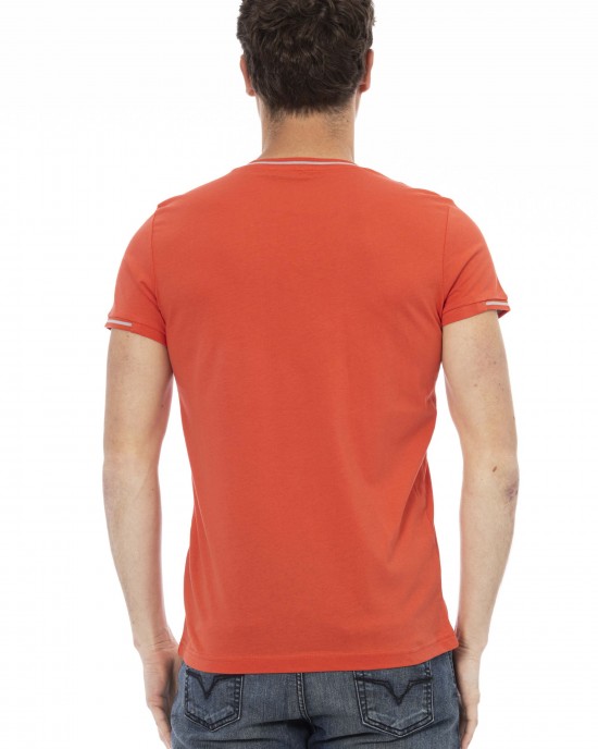 Short Sleeve T-shirt With V-neck. Print On The Chest.