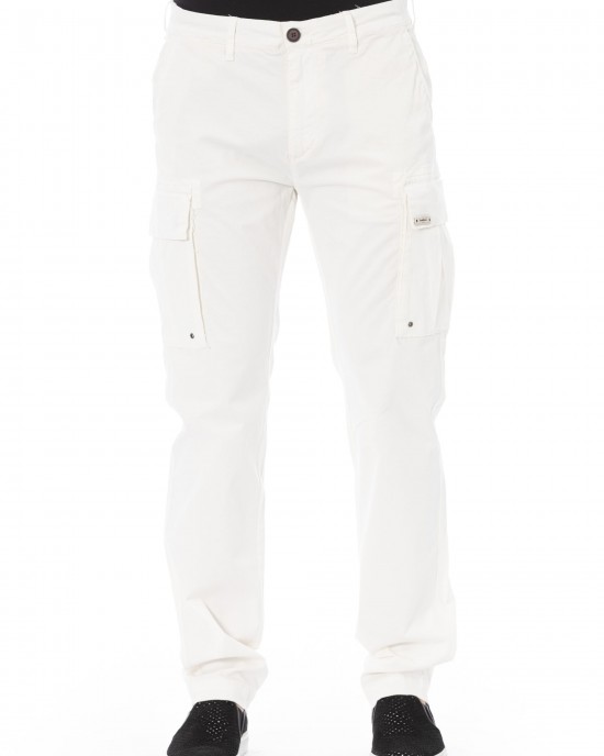 Cargo Trousers. Solid Color Fabric. Front Zipper And Button Closure. Four Side Pockets. Back Welt Pockets.