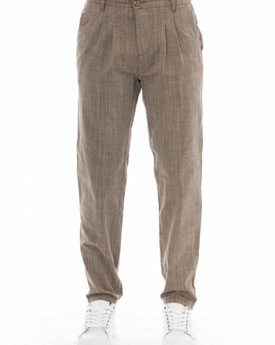 Chino Trousers. Front Zipper And Button Closure. Side Pockets. Back Welt Pockets.