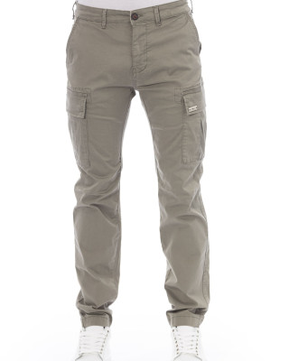 Cargo Trousers. Solid Color Fabric. Front Zipper And Button Closure. Four Side Pockets. Back Welt Pockets.