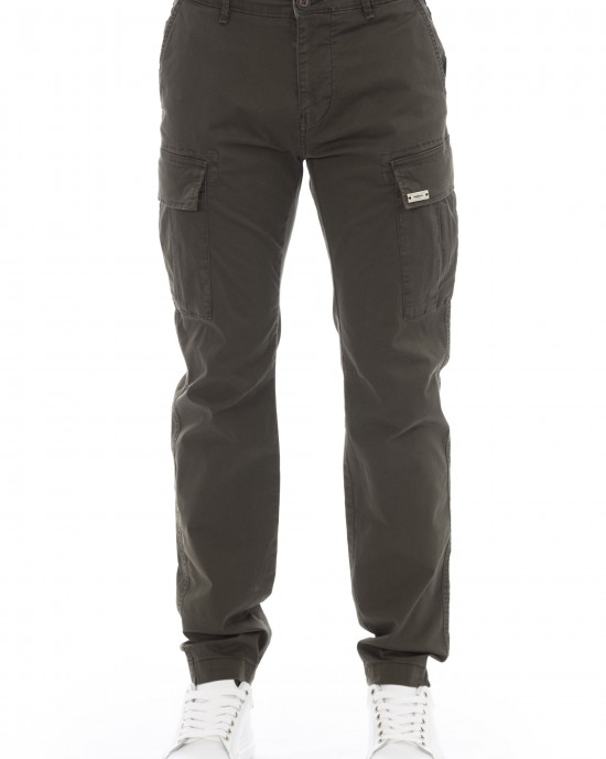 Cargo Trousers. Solid Color Fabric. Front Zipper And Button Closure. Four Side Pockets. Back Welt Pockets.