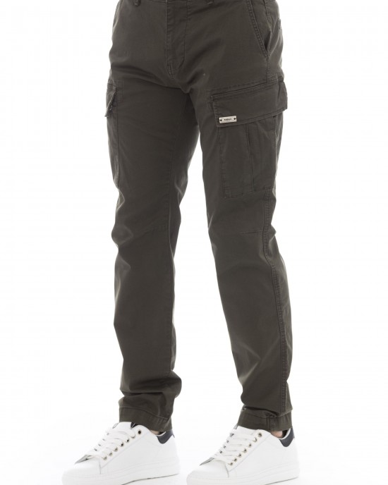 Cargo Trousers. Solid Color Fabric. Front Zipper And Button Closure. Four Side Pockets. Back Welt Pockets.