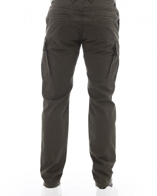 Cargo Trousers. Solid Color Fabric. Front Zipper And Button Closure. Four Side Pockets. Back Welt Pockets.