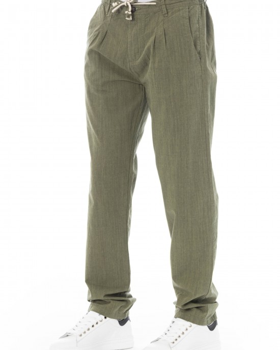 Chino Trousers. Front Zipper And Button Closure. Side Pockets. Back Welt Pockets.