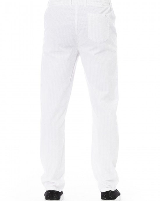 Chino Trousers. Drawstring Closure. Side Pockets. Back Welt Pockets.