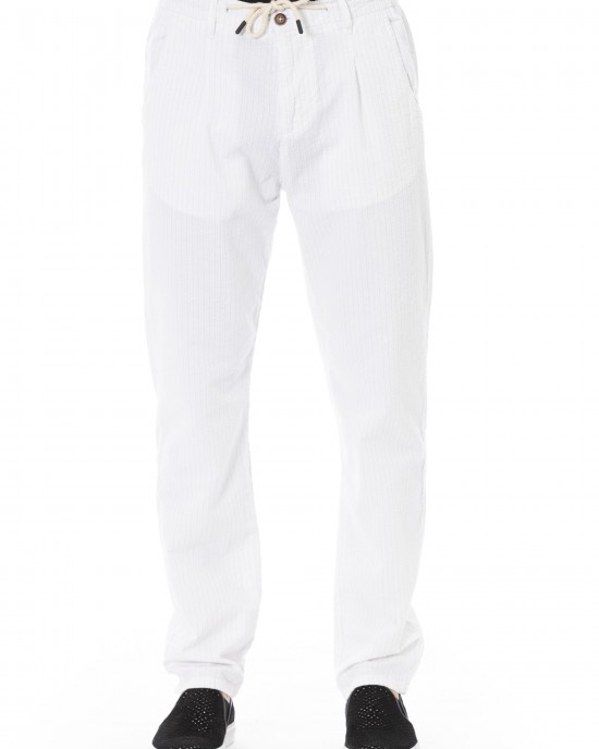 Chino Trousers. Drawstring Closure. Side Pockets. Back Welt Pockets.