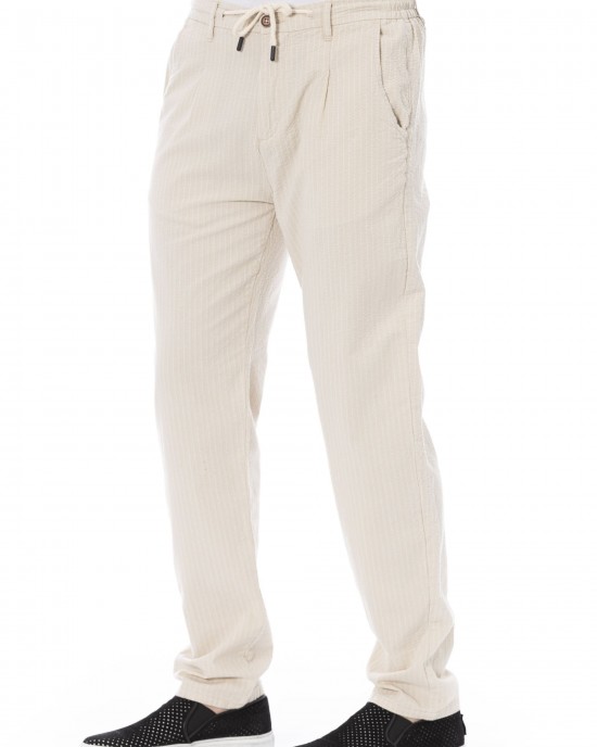 Chino Trousers. Drawstring Closure. Side Pockets. Back Welt Pockets.