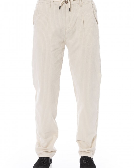 Chino Trousers. Drawstring Closure. Side Pockets. Back Welt Pockets.