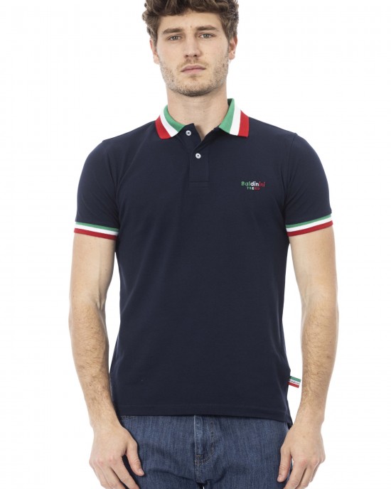 Polo Shirt. Embroidery In Front. Short Sleeve. Tricolor Collar And Sleeves.