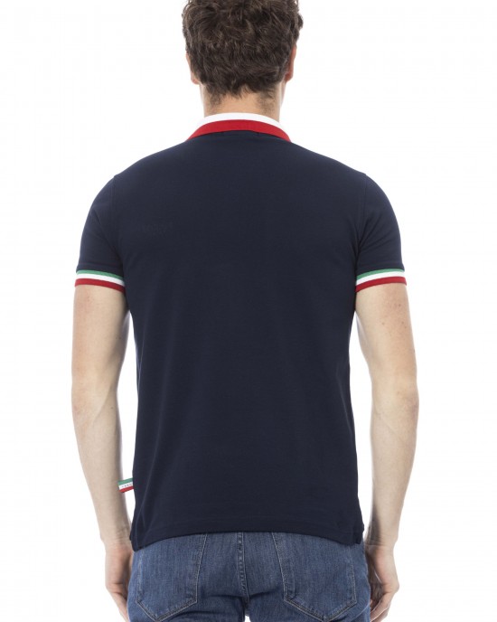 Polo Shirt. Embroidery In Front. Short Sleeve. Tricolor Collar And Sleeves.