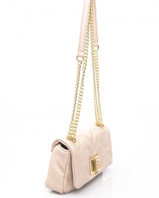 Leather Shoulder Bag. Flap With Hook Closure. Internal Compartments. Golden Details. Front Logo. 25*17*8cm.