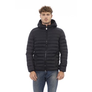 Men's Jacket With Hood. Horizontally Quilted. Customized Braces Inside That Allow The Garment To Be Worn As If It Were A Backpack. Contrasting Patch On The Left Sleeve. Wrists And Bottom With Matching Elastic. Light Padding (approximately 100g).