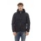 Men's Jacket With Hood. Horizontally Quilted. Customized Braces Inside That Allow The Garment To Be Worn As If It Were A Backpack. Contrasting Patch On The Left Sleeve. Wrists And Bottom With Matching Elastic. Light Padding (approximately 100g).