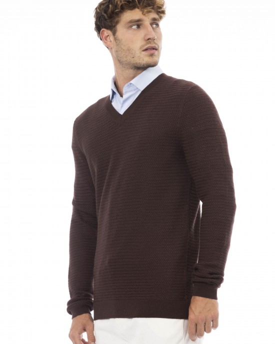 V-neck Sweater Long Sleeves. Fine Rib Collar. Cuffs And Bottom Hem.