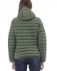 Women's Jacket With Hood. Horizontally Quilted. Customized Braces Inside That Allow The Garment To Be Worn As If It Were A Backpack. Contrasting Patch On The Left Sleeve. Wrists And Bottom With Matching Elastic. Light Padding (approximately 100g).