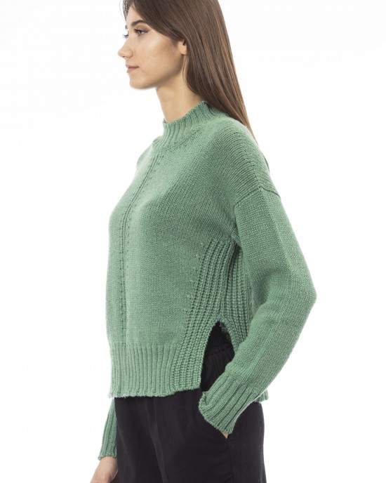 Mock Neck Sweater. Side Slits. Ribbed Collar. Cuffs And Bottom.