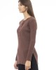 Crew-neck Sweater With Side Slits. Button Closure.