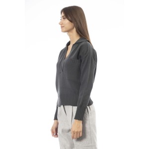 V-neck Sweater Ribbed Cuffs And Bottom. Front Pocket.