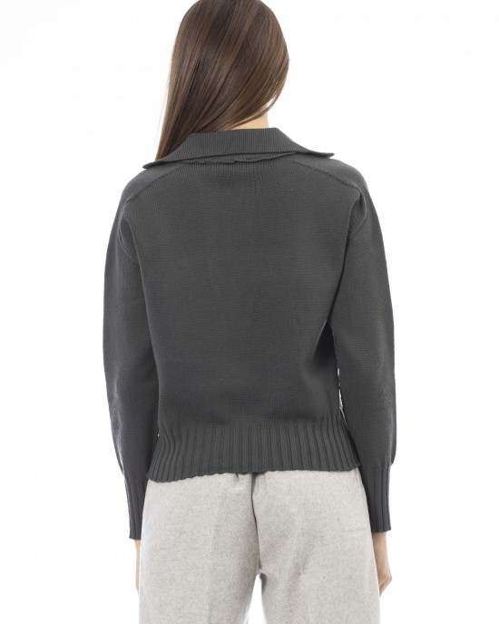 V-neck Sweater Ribbed Cuffs And Bottom. Front Pocket.