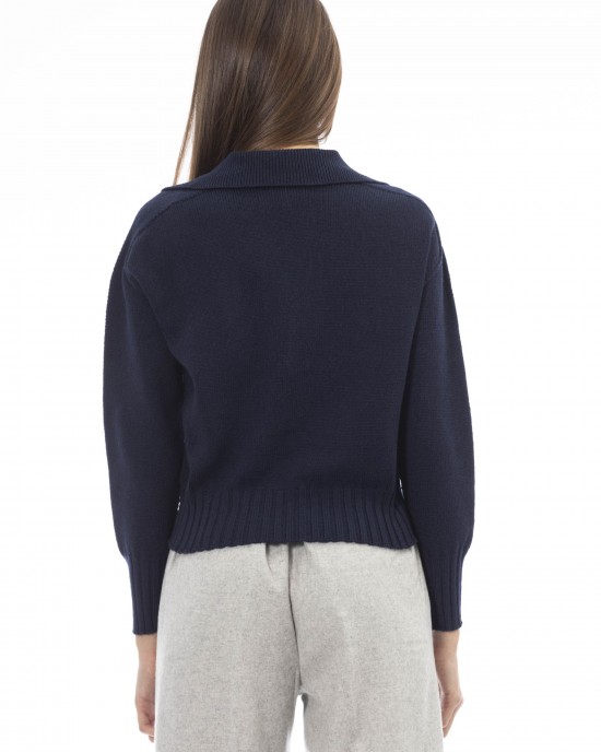 V-neck Sweater Ribbed Cuffs And Bottom. Front Pocket.