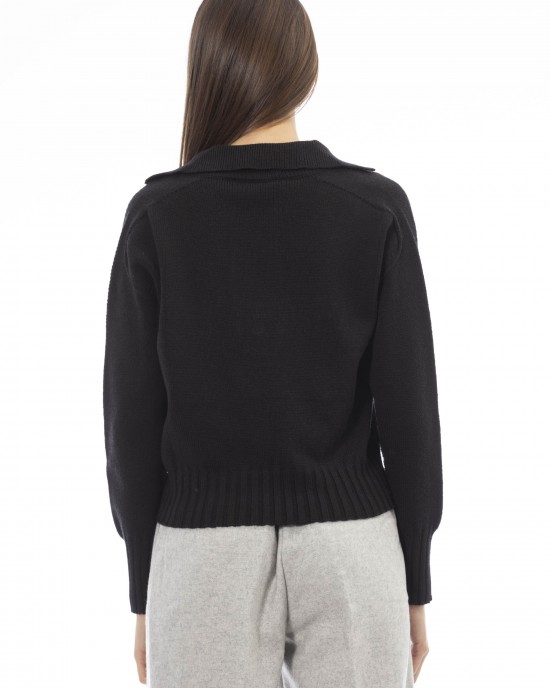 V-neck Sweater Ribbed Cuffs And Bottom. Front Pocket.