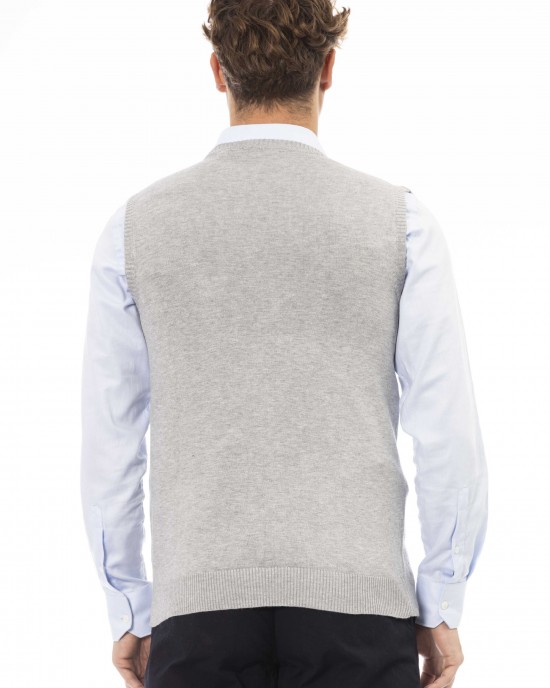 Vest With V-neckline Fine Rib Knit Collar And Bottom. Regular Fit.