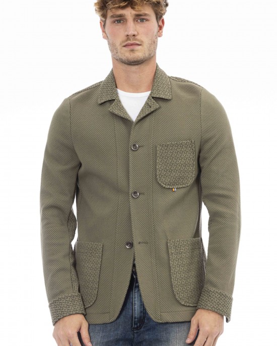 Fabric Jacket. Front Pockets. Button Closure.