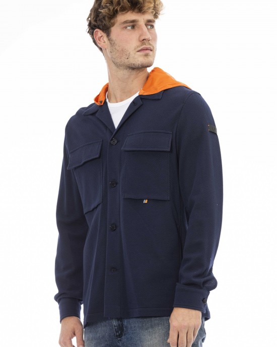 Waterproof Hooded Shirt. Button Closure. Front Pockets.