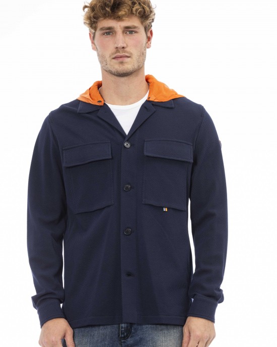 Waterproof Hooded Shirt. Button Closure. Front Pockets.