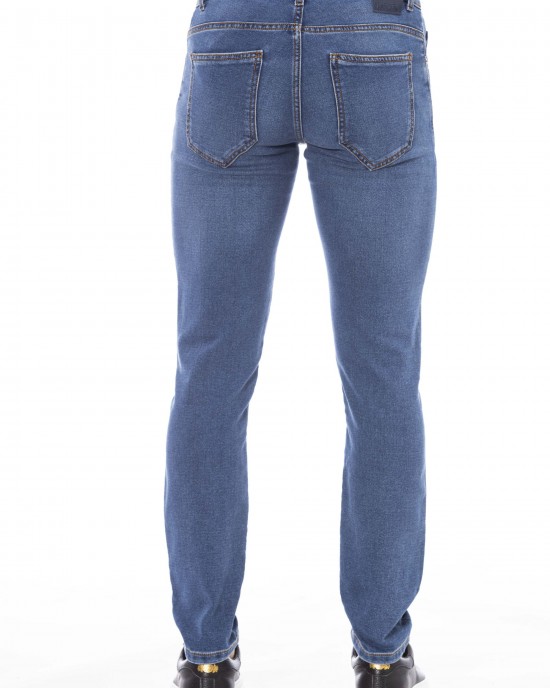 Men's Jeans With Button And Lace Closure. Front And Back Pockets. Lable With Logo.