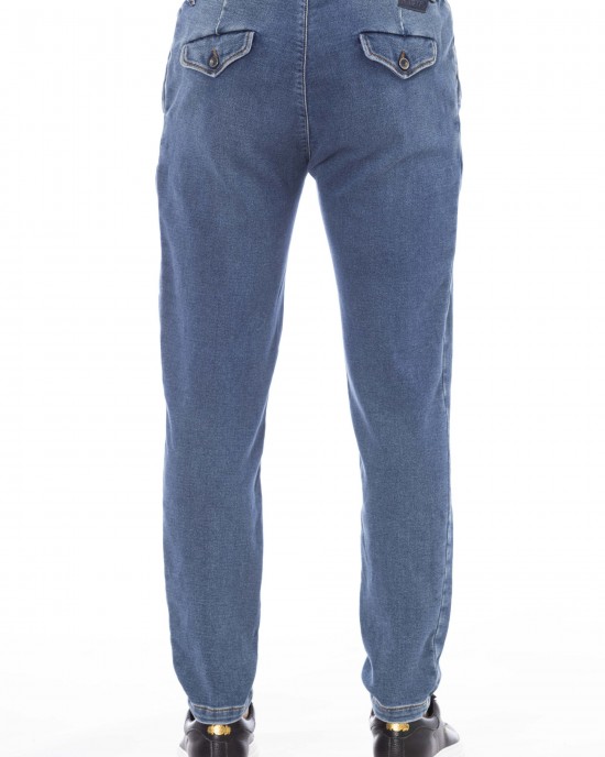 Men's Jeans With Button And Lace Closure. Front And Back Pockets. Lable With Logo.