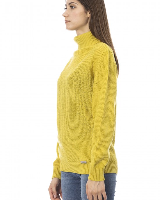 Turtleneck Sweater. Long Sleeves. Ribbed Collar Cuffs And Bottom. Baldinini Trend Monogram In Metal.